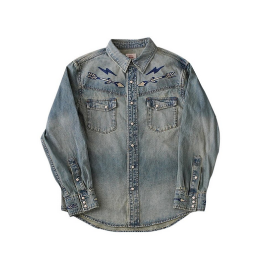 Men's Navajo Embroidery Western Denim Shirt