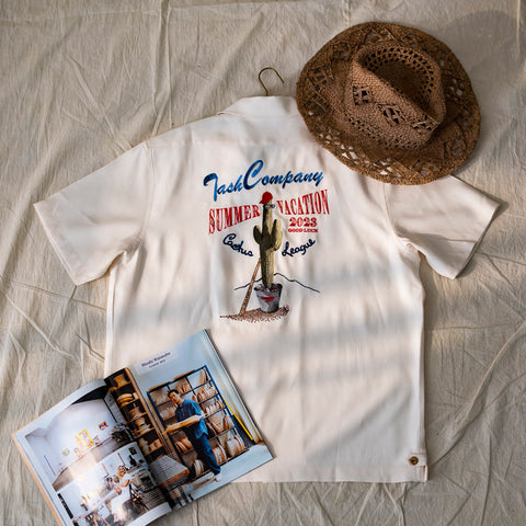 Chemise à col cubain avec broderie cactus pour homme