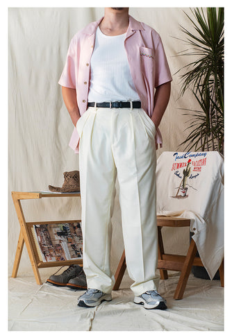 Chemise à col cubain avec broderie cactus pour homme