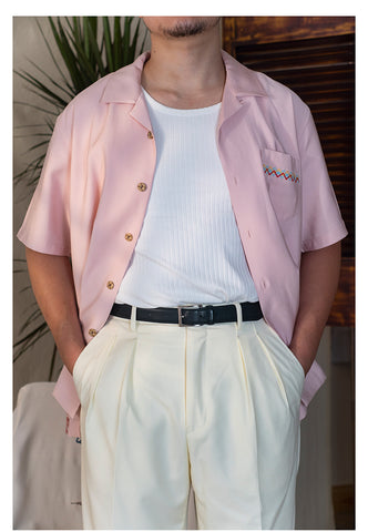 Chemise à col cubain avec broderie cactus pour homme