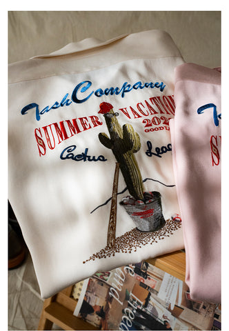 Chemise à col cubain avec broderie cactus pour homme