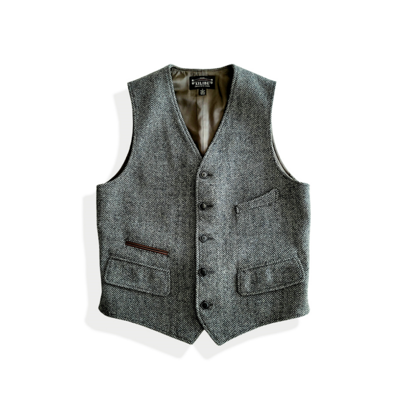 Men's Herringbone Tweed V-neck Vest