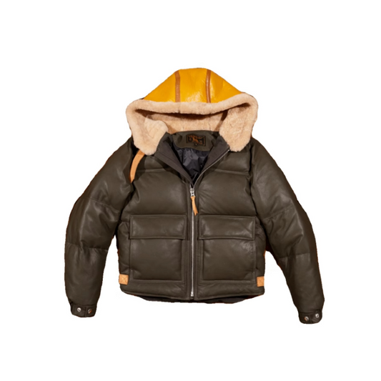 Men's Hooded Leather Down Coat