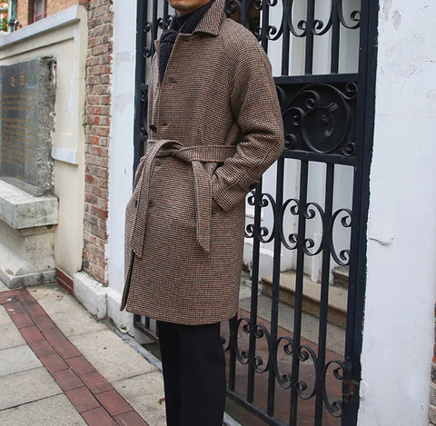 Men's Houndstooth Balmacaan Coat