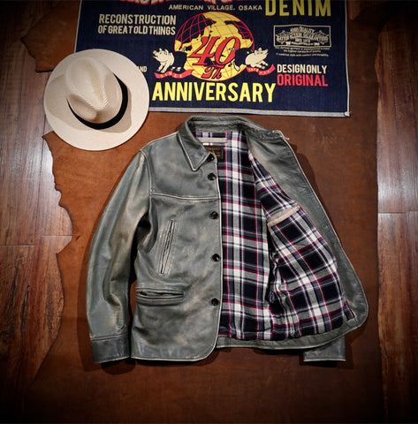 Men's Indigo Leather Car Coat