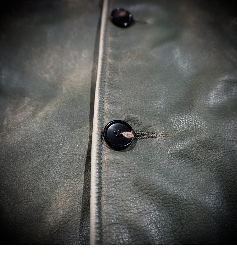 Men's Indigo Leather Car Coat