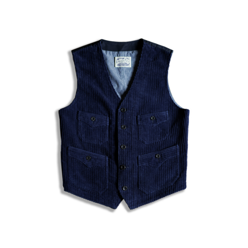 Men's Indigo Dyed V-neck Corduroy Vest