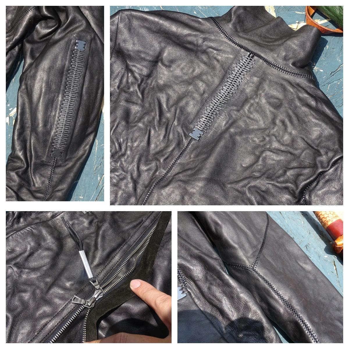 Men's Asymmetrical Crinkled Leather Jacket