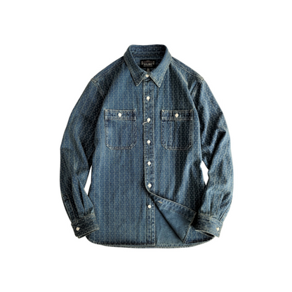 Men's Jacquard Indigo Dyeing Western Denim Shirt