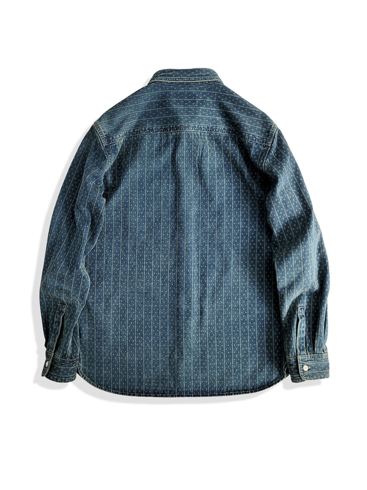 Men's Jacquard Indigo Dyeing Western Denim Shirt