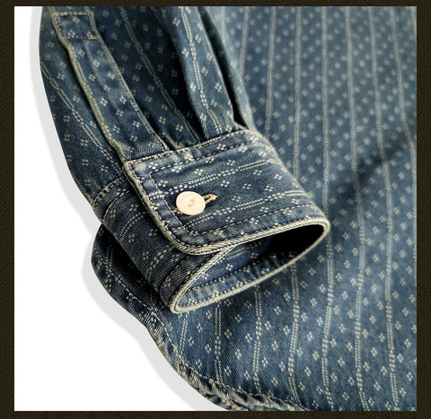 メンズ ジャカード インディゴ染め ウエスタンデニムシャツ