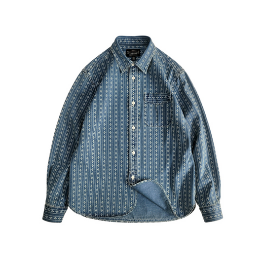 Chemise en denim indigo jacquard pour homme