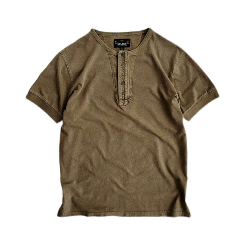 Men's Distressed Short Sleeves Henley Shirt