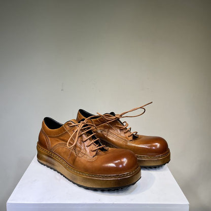 Chaussures en cuir à semelles épaisses et effet vieilli pour hommes