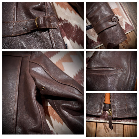 Men's 1940s Vintage Style Leather Jacket Brown
