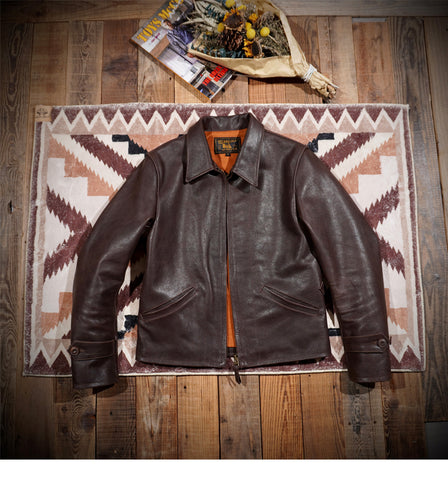 Men's 1940s Vintage Style Leather Jacket Brown