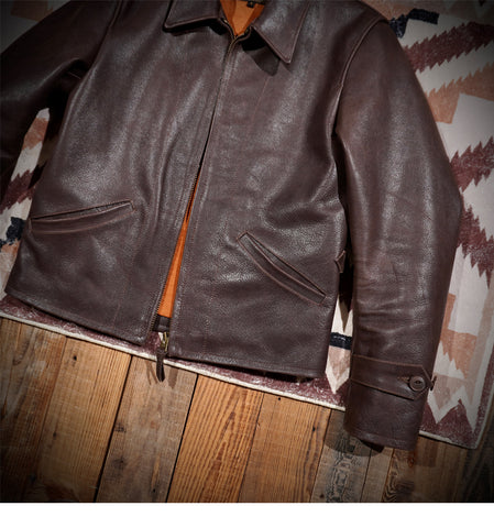 Men's 1940s Vintage Style Leather Jacket Brown