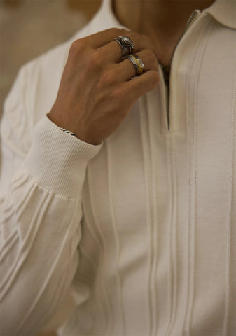 メンズ リブ ジップ プラケット ポロシャツ