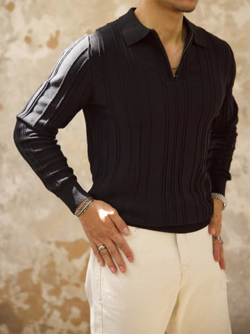 メンズ リブ ジップ プラケット ポロシャツ