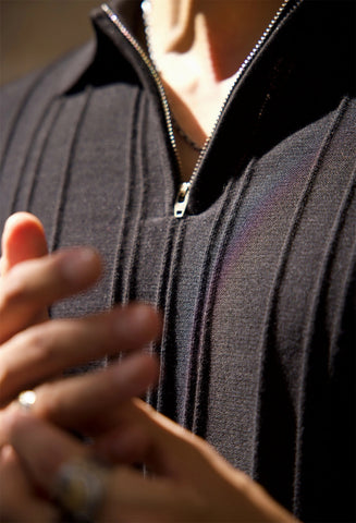 メンズ リブ ジップ プラケット ポロシャツ