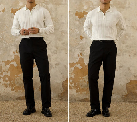 メンズ リブ ジップ プラケット ポロシャツ