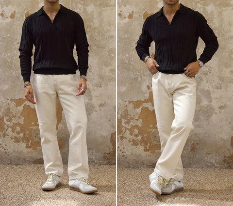 メンズ リブ ジップ プラケット ポロシャツ