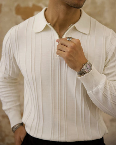 メンズ リブ ジップ プラケット ポロシャツ