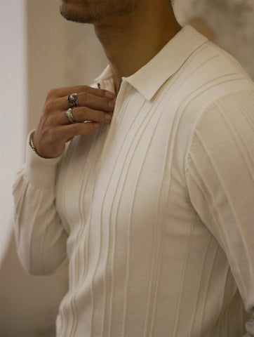 メンズ リブ ジップ プラケット ポロシャツ