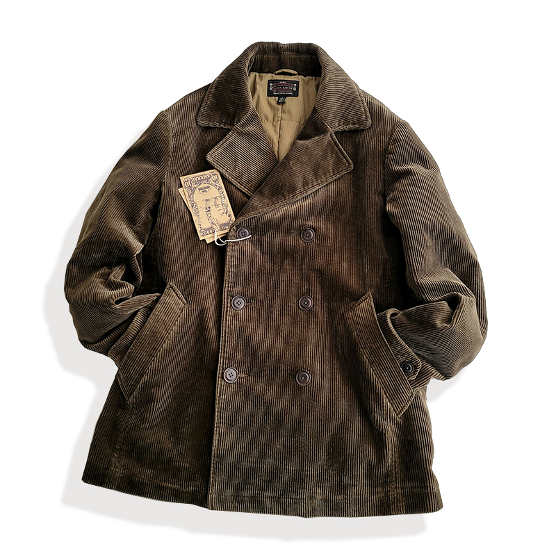 Men's Corduroy Double Breasted Pea Coat Crush on Retro