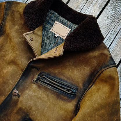Men's Wool Collar Ranch Leather Jacket