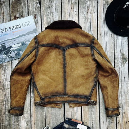 Men's Wool Collar Ranch Leather Jacket