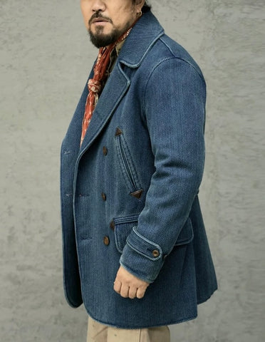 Manteau sashiko croisé indigo pour homme