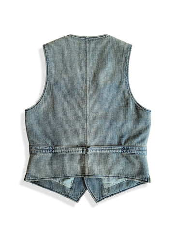 Men's Washed Blue Sashiko V-neck Vest
