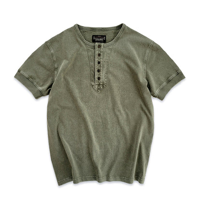 Men's Distressed Short Sleeves Henley Shirt