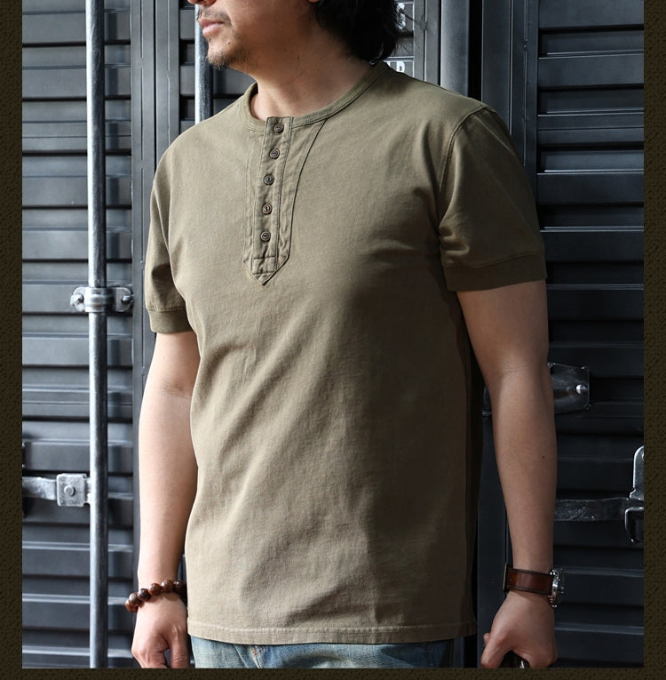 Men's Distressed Short Sleeves Henley Shirt