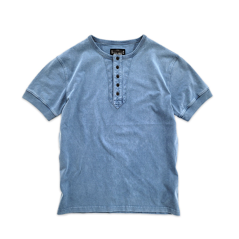 Men's Distressed Short Sleeves Henley Shirt