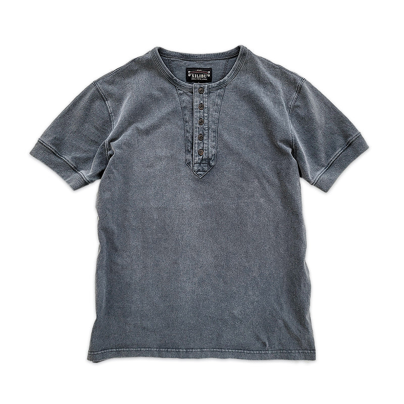 Men's Distressed Short Sleeves Henley Shirt