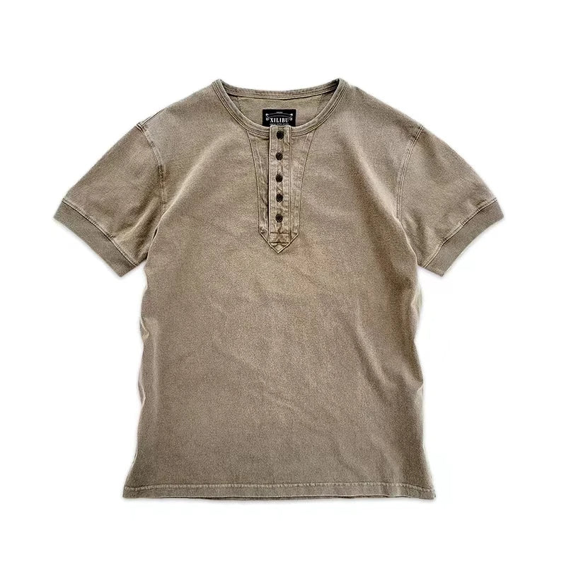 Men's Distressed Short Sleeves Henley Shirt