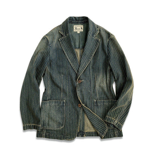 Veste de costume en jean rayée pour homme