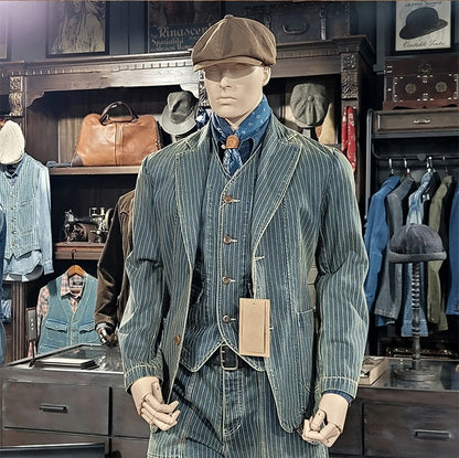 Men's Striped Denim Suit Jacket