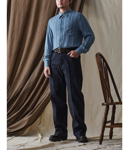 Men's Jacquard Striped Long Sleeves Denim Shirt
