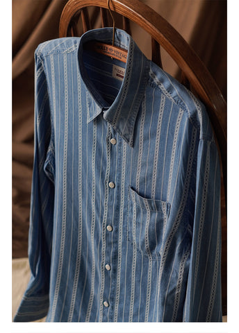 Men's Jacquard Striped Long Sleeves Denim Shirt