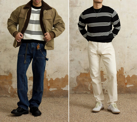 T-shirt rayé en tricot à manches longues pour homme