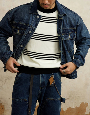 T-shirt rayé en tricot à manches longues pour homme