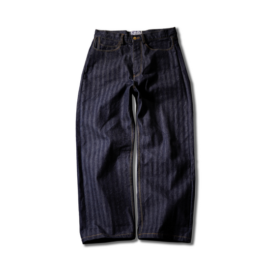 Men's Striped High Waist Selvedge Denim Pants