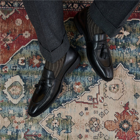 メンズ ステッチ タッセル ローファー