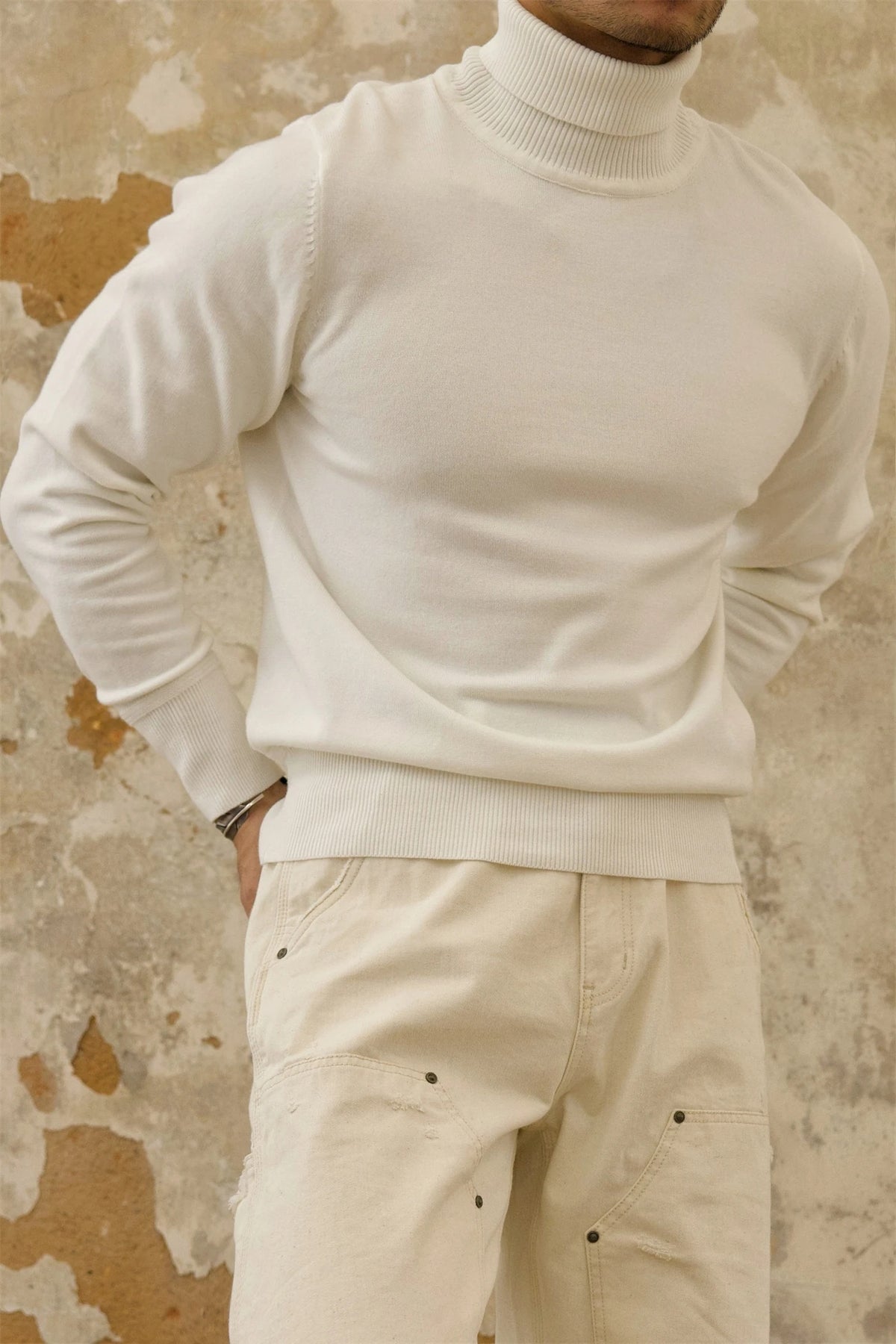 Pull col roulé uni pour homme