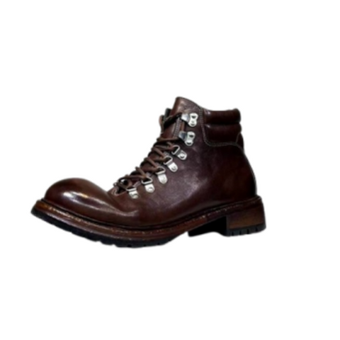 Retro Lace Up Work Boots Burgundy