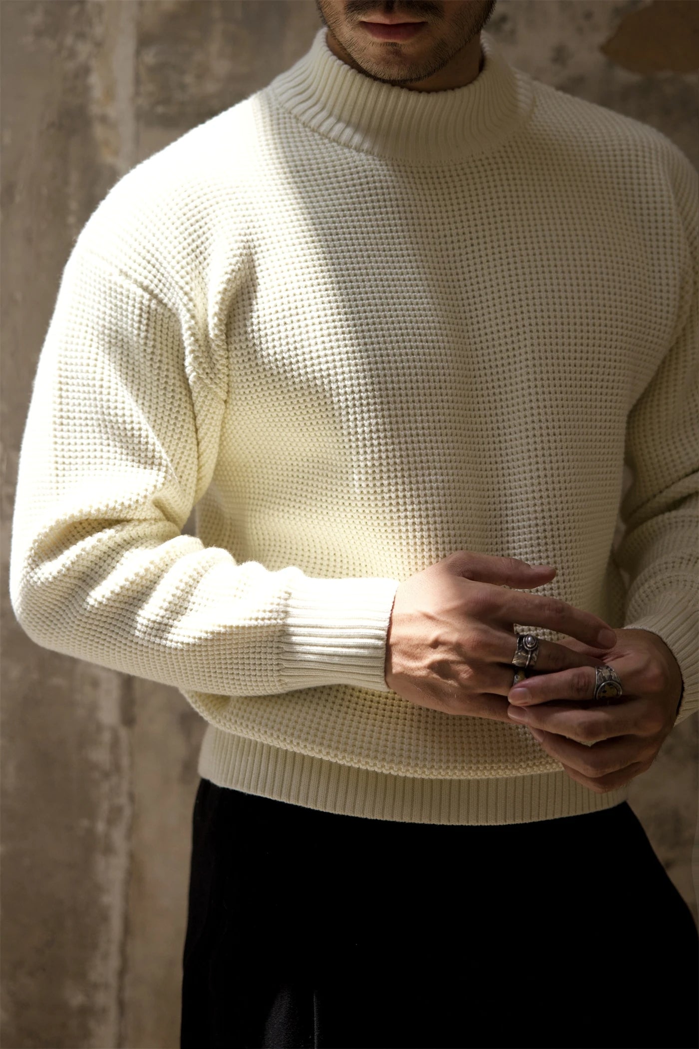 Men's Waffle Pattern Crew Neck Pullovers