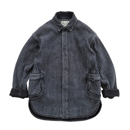 Veste chemise sashiko délavée pour homme